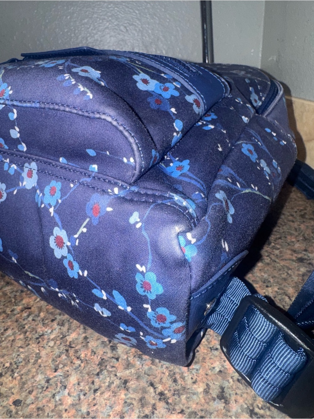 Longchamp Le Pliage Néo Sakura Cherry Blossom Backpack Navy Blue EUC - Picture 10 of 11